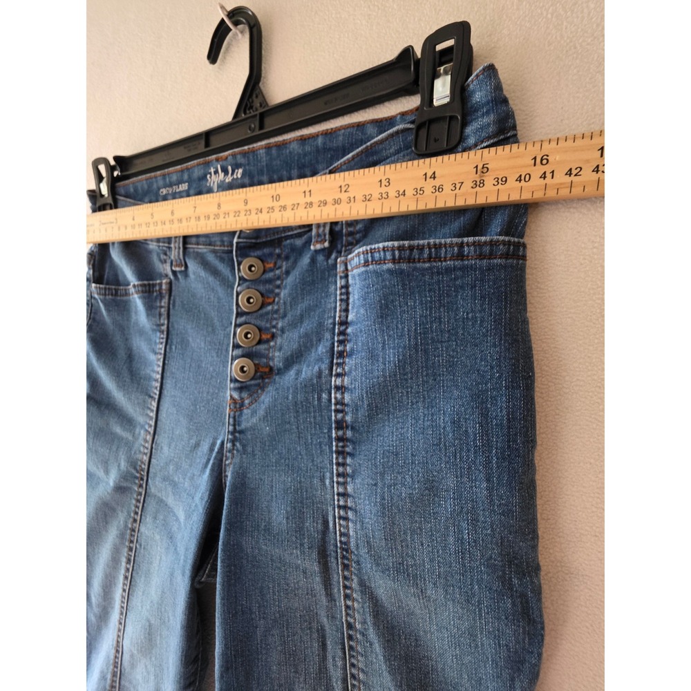 Style & Co Womens Blue Crop Flare Jeans Button Fly High Rise Size 8 Front Seam - Picture 5 of 6